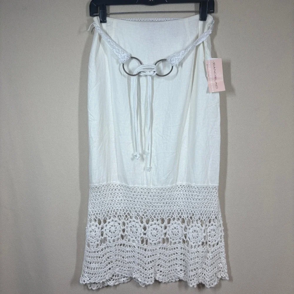 NWT Bandolino Crochet Midi Skirt 4 White Boho Beach Coastal Cottagecore Coquette